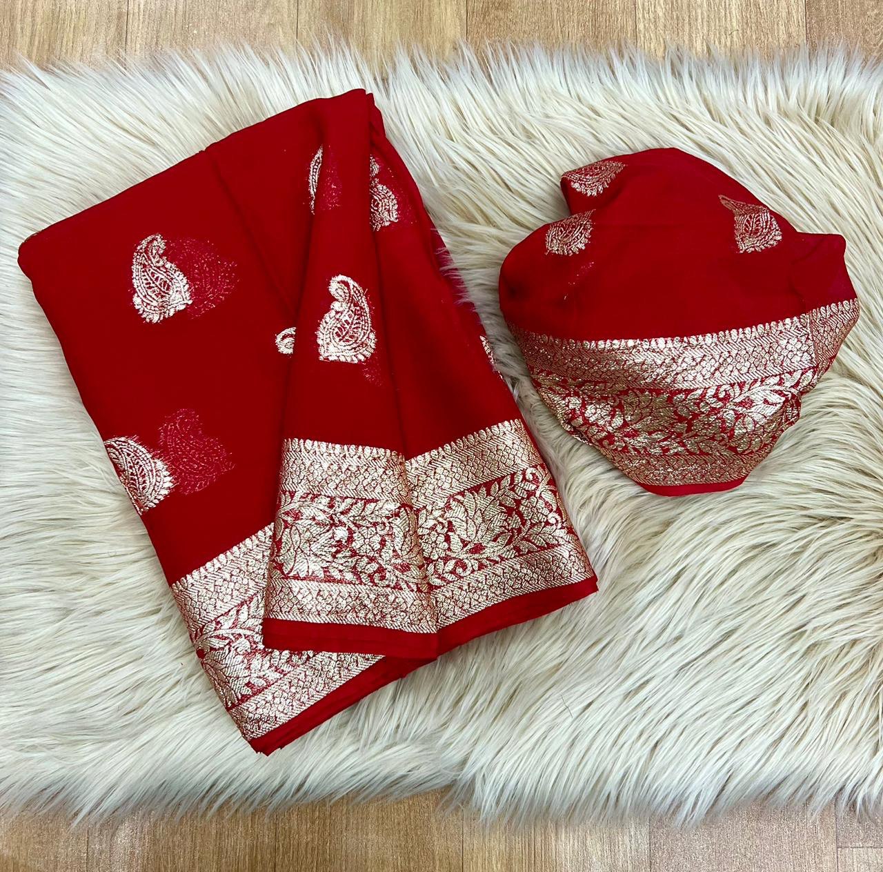 A Pure Viscose Georgette Saree with Fancy Zari & Jacquard Border