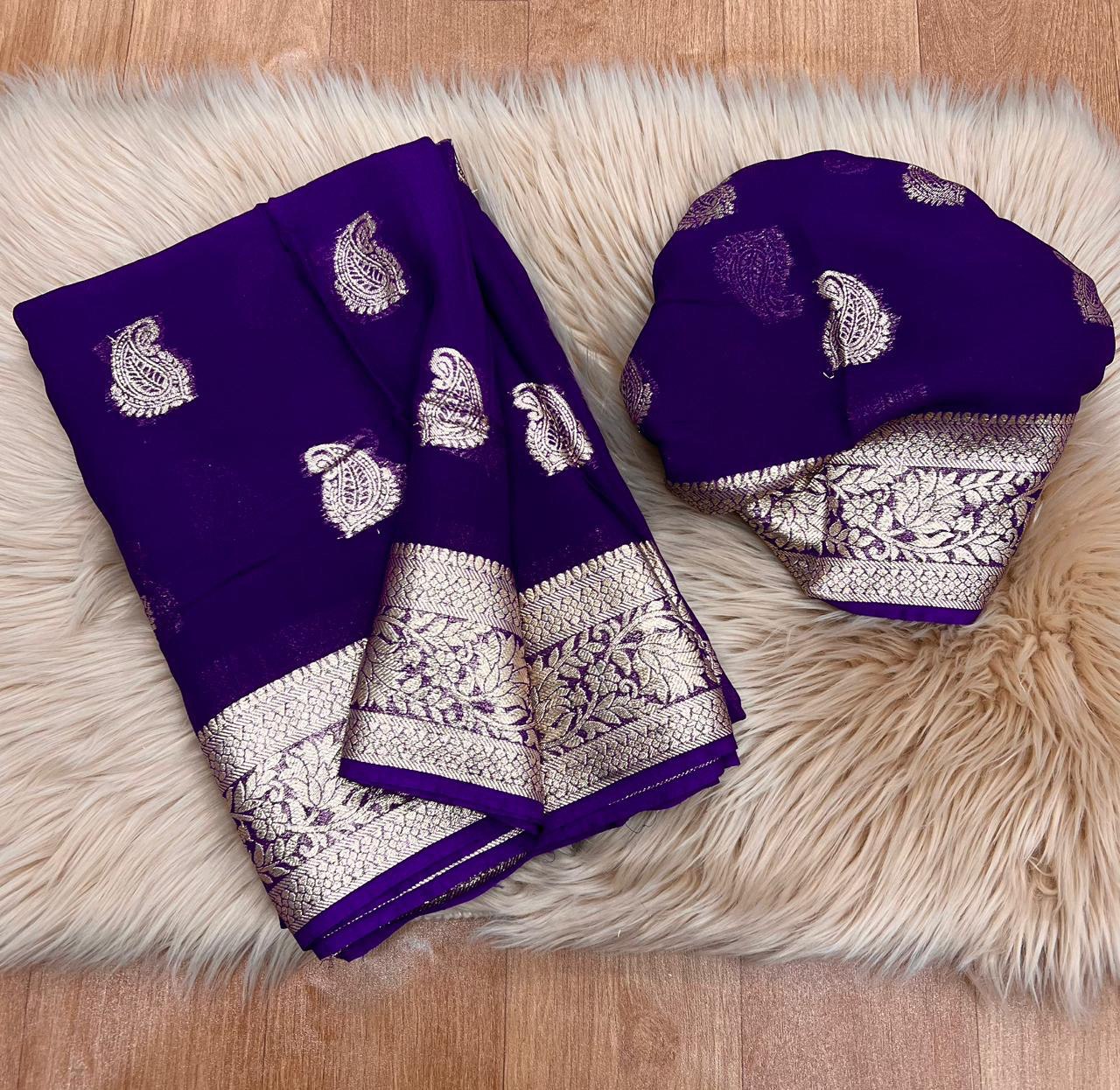 A Pure Viscose Georgette Saree with Fancy Zari & Jacquard Border