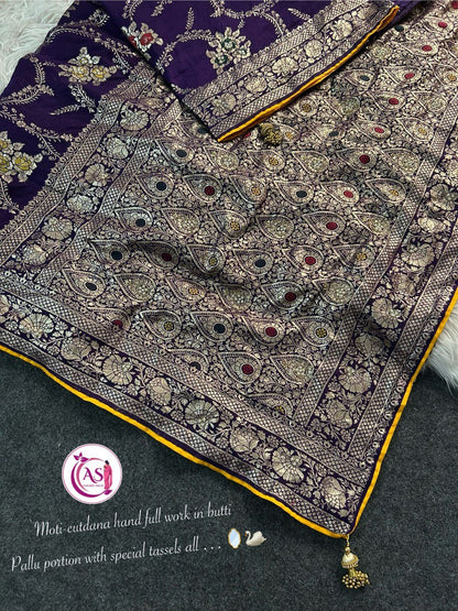 A Dola Silk Designer Saree – Cutdana & Moti Handwork Elegance