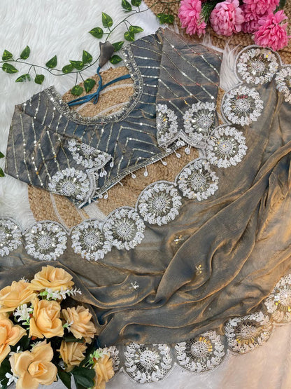 ✨ A Pure Soft Fendy Chiffon Two-Tone Saree (With Stitched Blouse) ✨