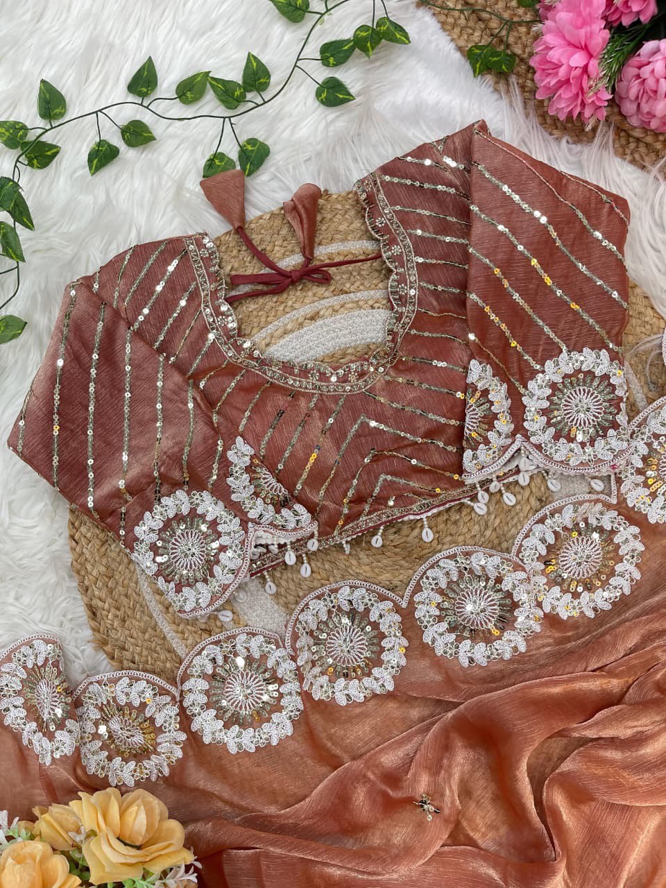 ✨ A Pure Soft Fendy Chiffon Two-Tone Saree (With Stitched Blouse) ✨