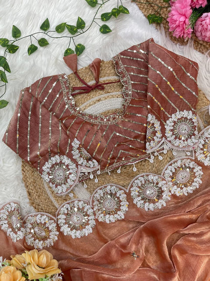 ✨ A Pure Soft Fendy Chiffon Two-Tone Saree (With Stitched Blouse) ✨