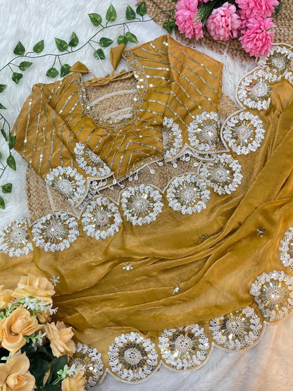 ✨ A Pure Soft Fendy Chiffon Two-Tone Saree (With Stitched Blouse) ✨