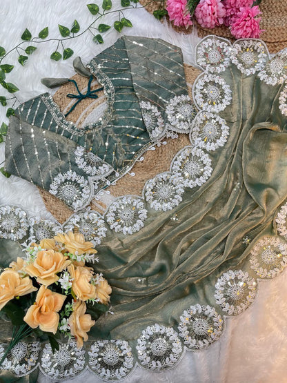 ✨ A Pure Soft Fendy Chiffon Two-Tone Saree (With Stitched Blouse) ✨