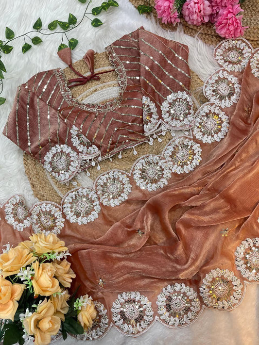 ✨ A Pure Soft Fendy Chiffon Two-Tone Saree (With Stitched Blouse) ✨