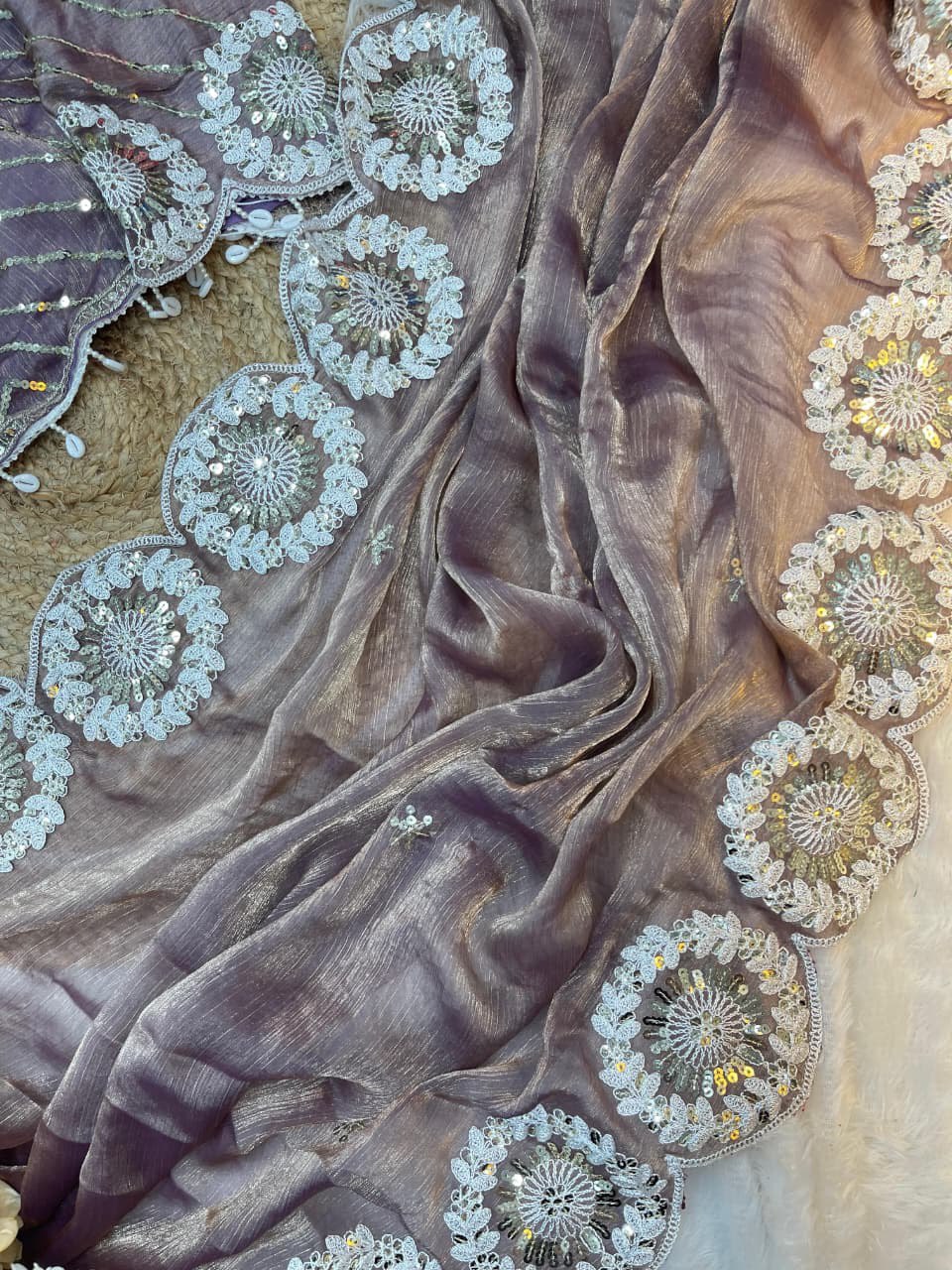 ✨ A Pure Soft Fendy Chiffon Two-Tone Saree (With Stitched Blouse) ✨