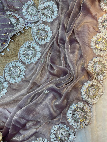 ✨ A Pure Soft Fendy Chiffon Two-Tone Saree (With Stitched Blouse) ✨