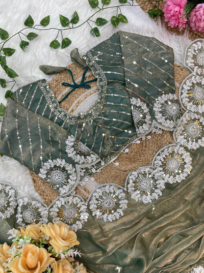 ✨ A Pure Soft Fendy Chiffon Two-Tone Saree (With Stitched Blouse) ✨