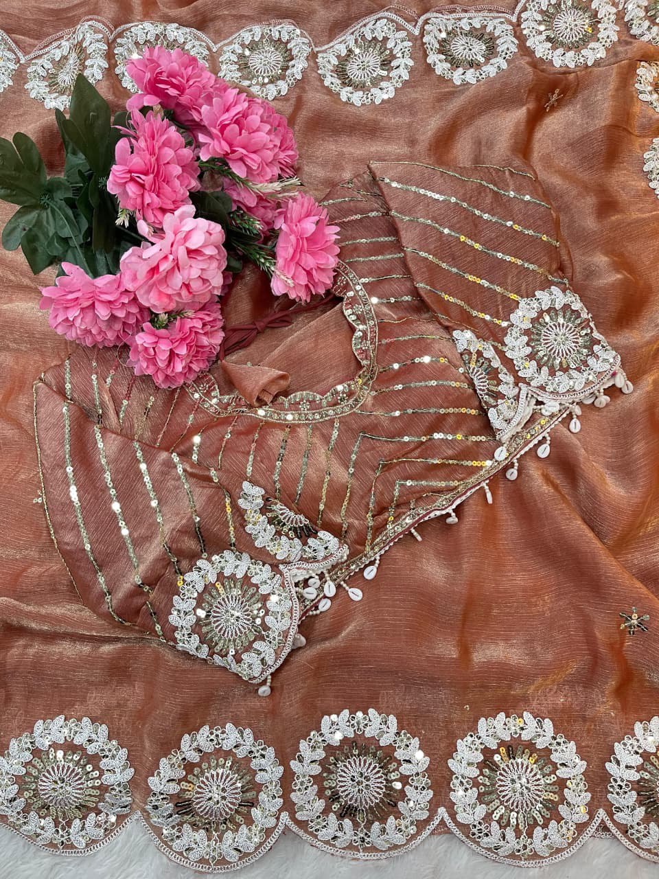 ✨ A Pure Soft Fendy Chiffon Two-Tone Saree (With Stitched Blouse) ✨