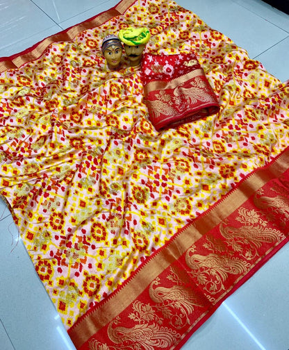 A Kolkata Exclusive – Raw Silk Hand Print Woven Saree
