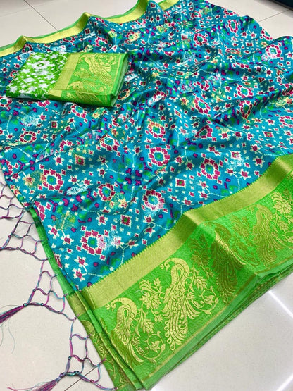 A Kolkata Exclusive – Raw Silk Hand Print Woven Saree