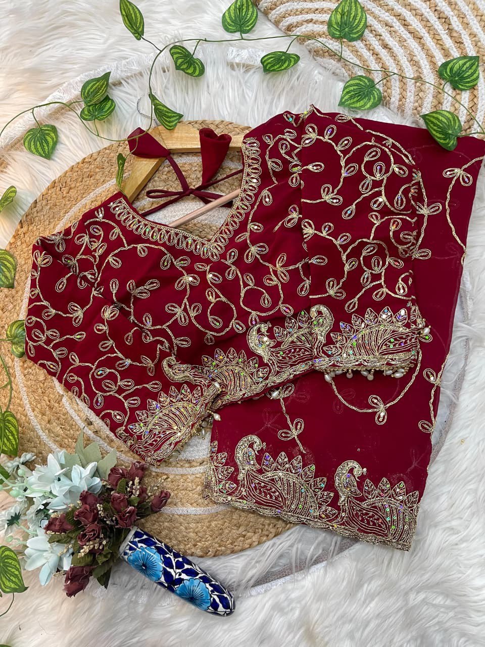A Morni – Premium Georgette Embroidery Saree (With Stitched Blouse)