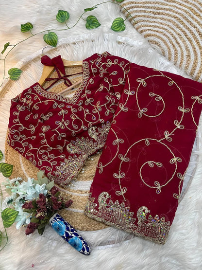 A Morni – Premium Georgette Embroidery Saree (With Stitched Blouse)