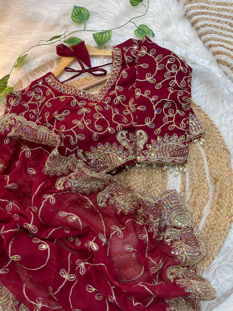 A Morni – Premium Georgette Embroidery Saree (With Stitched Blouse)