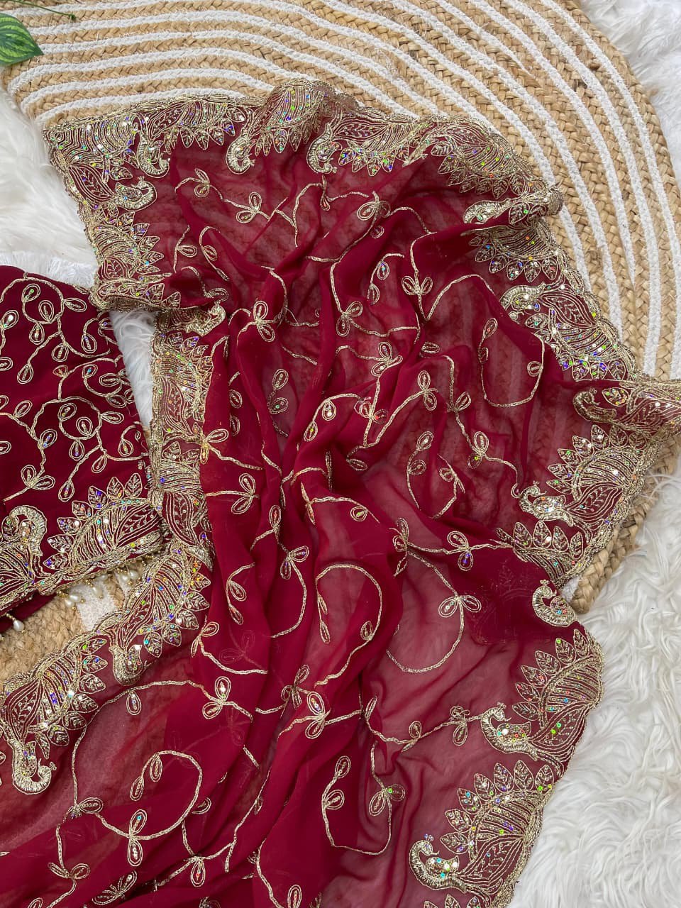 A Morni – Premium Georgette Embroidery Saree (With Stitched Blouse)