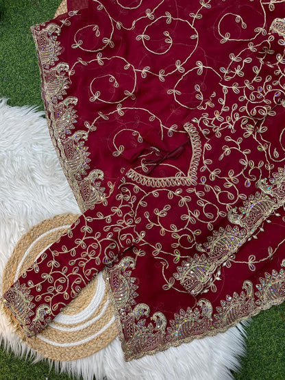 A Morni – Premium Georgette Embroidery Saree (With Stitched Blouse)