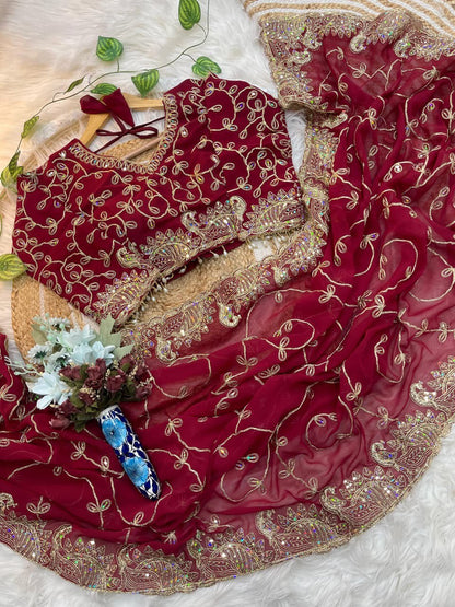 A Morni – Premium Georgette Embroidery Saree (With Stitched Blouse)