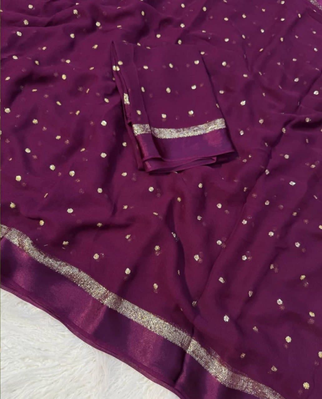 A Pure Satin Patta Viscose Georgette Saree with Fancy Sequins Work