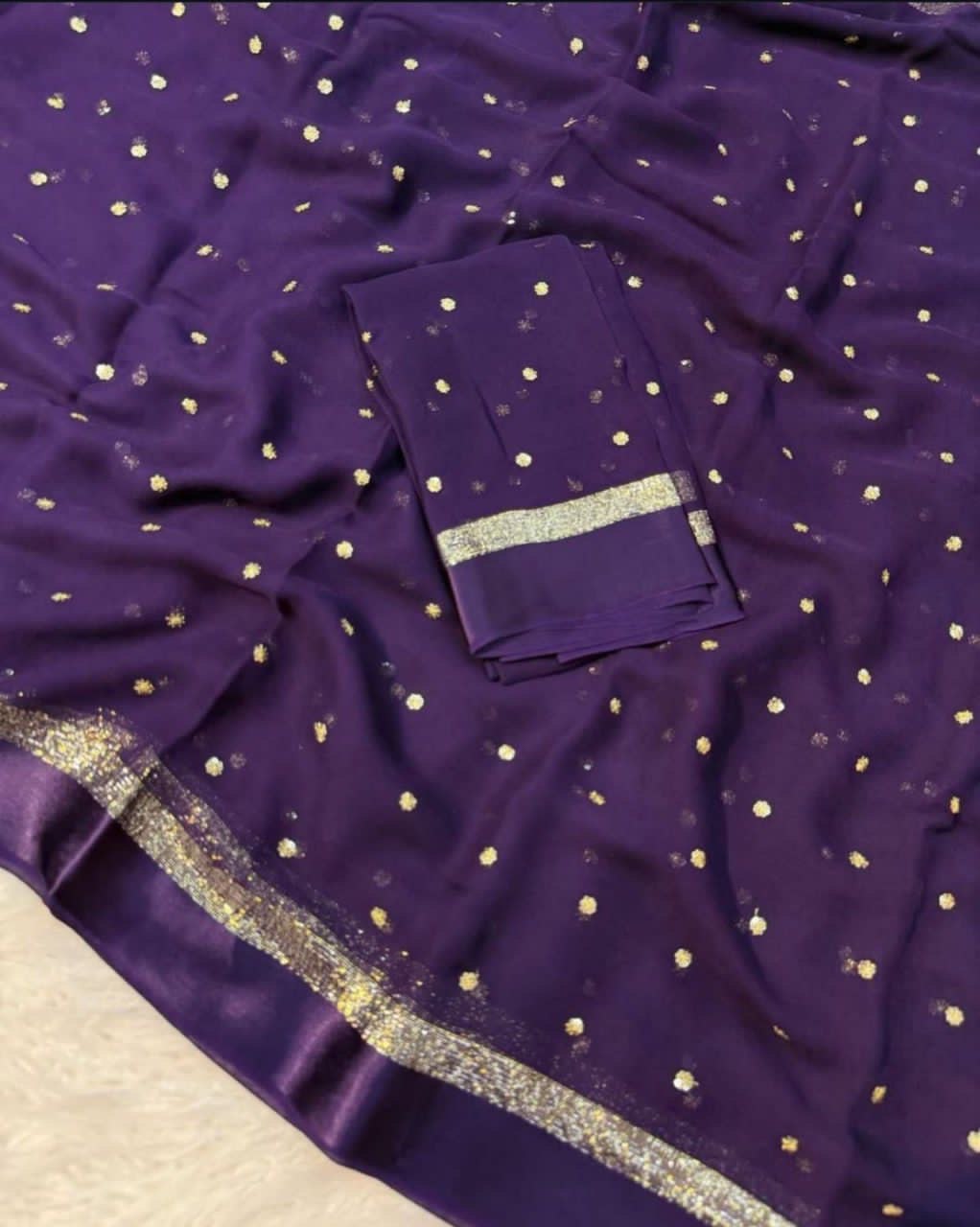 A Pure Satin Patta Viscose Georgette Saree with Fancy Sequins Work