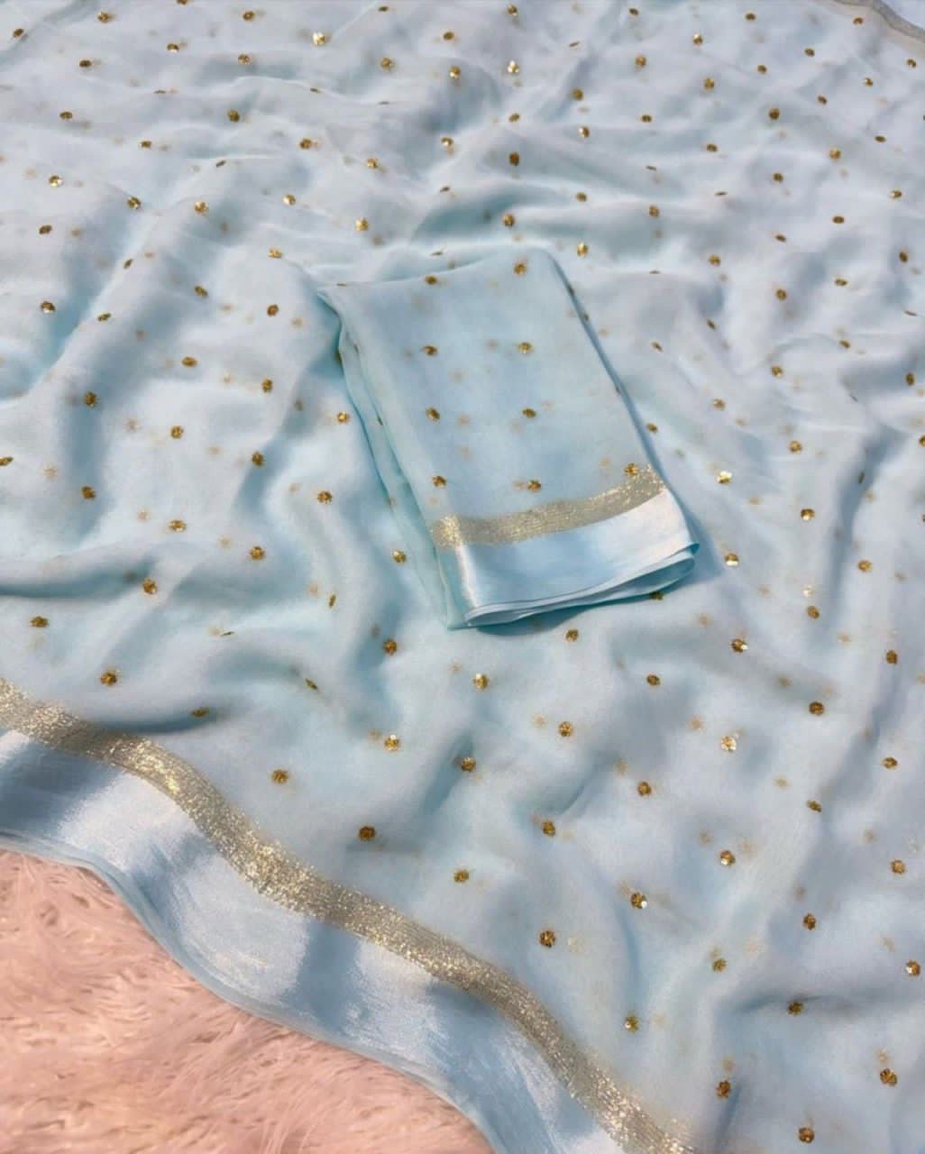 A Pure Satin Patta Viscose Georgette Saree with Fancy Sequins Work