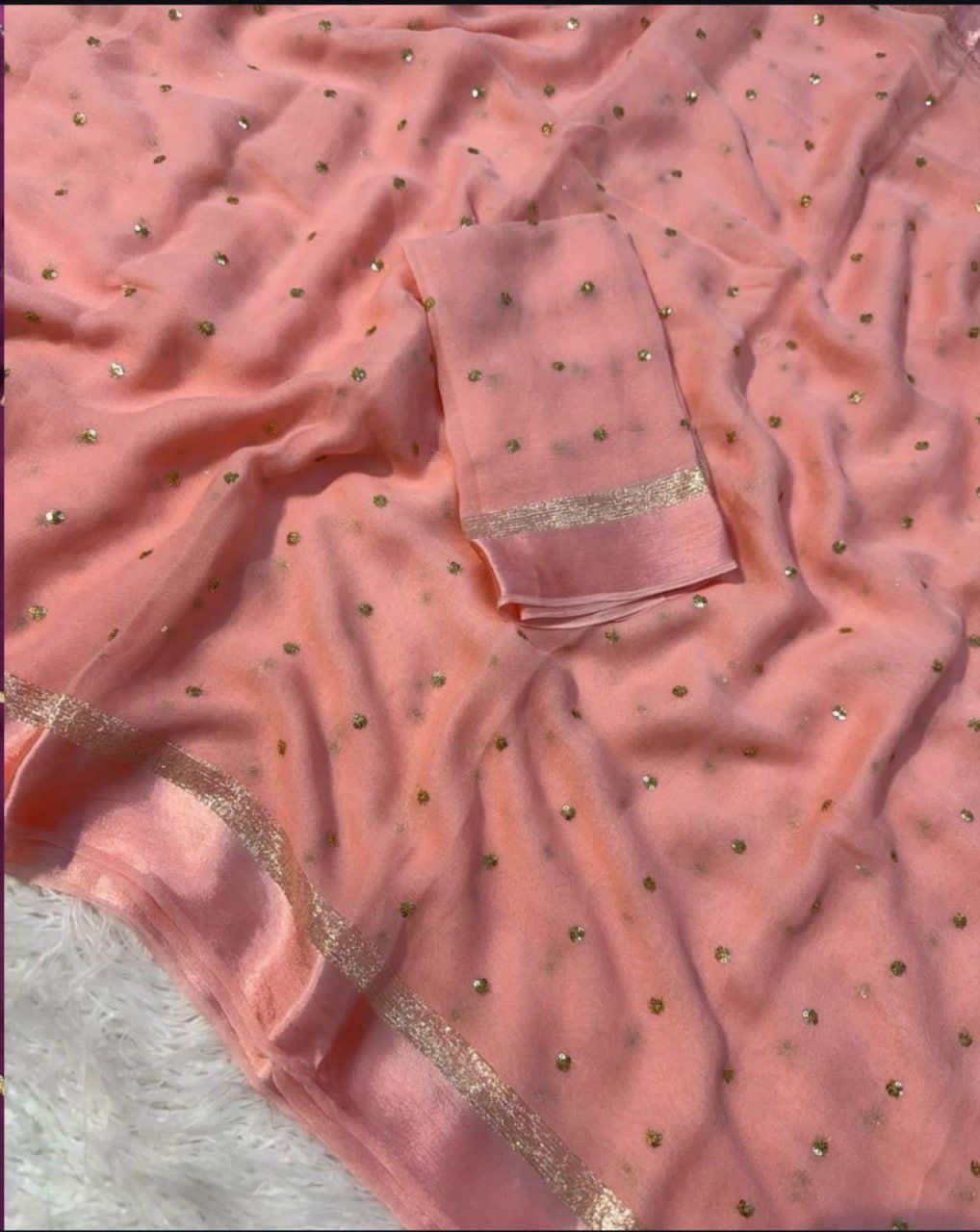 A Pure Satin Patta Viscose Georgette Saree with Fancy Sequins Work