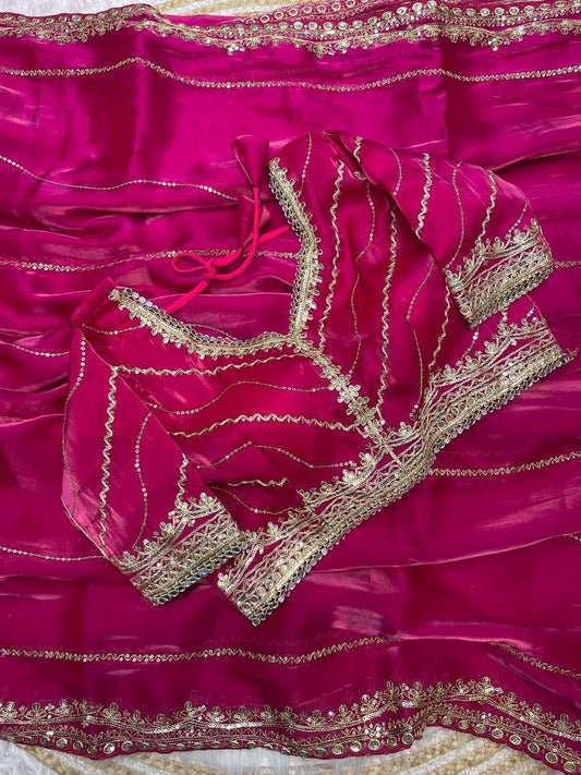 A Pure Soft Jimmy Choo Silk Saree with 3mm Sequin Work with Stitched Blouse