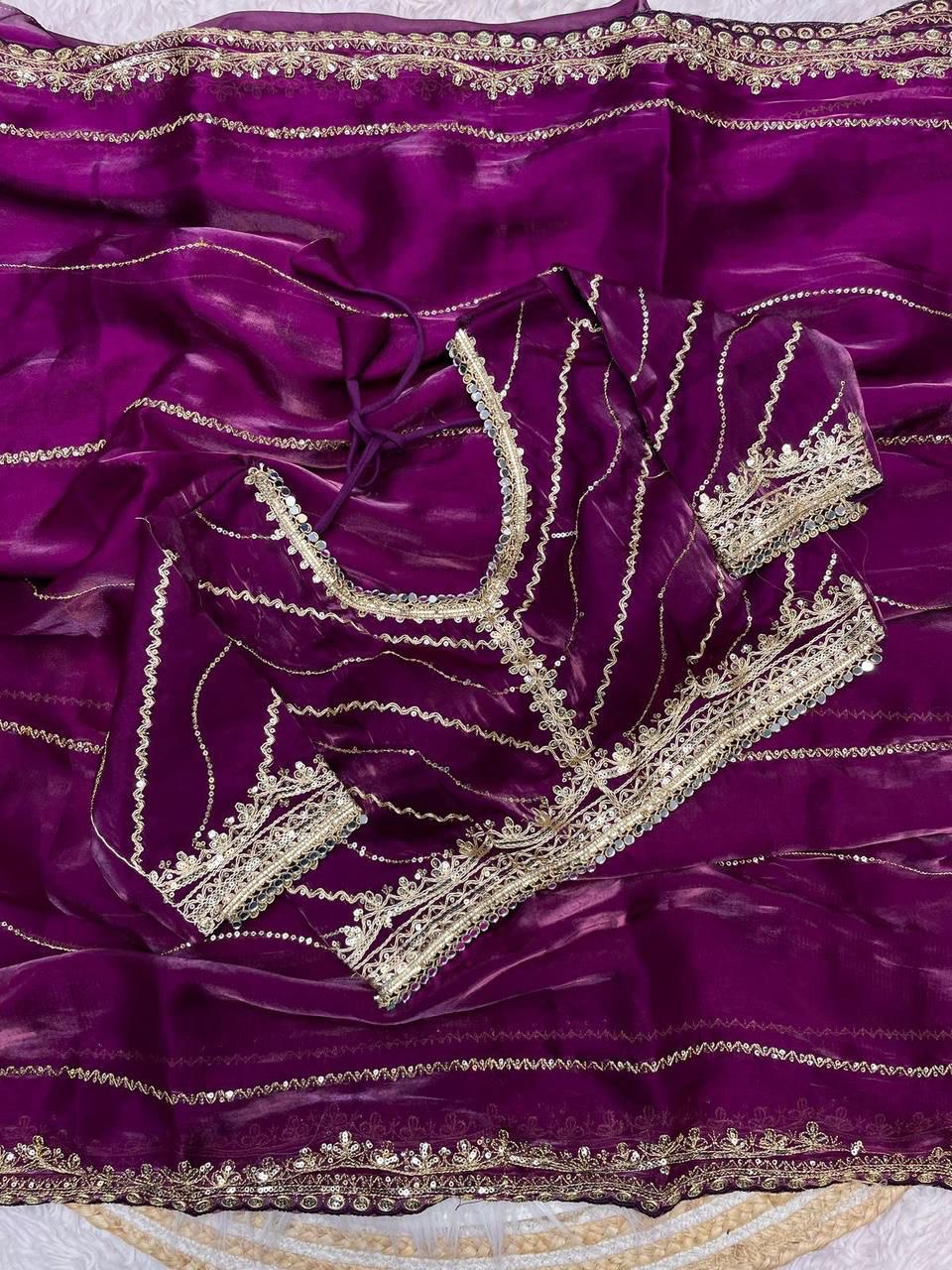 A Pure Soft Jimmy Choo Silk Saree with 3mm Sequin Work with Stitched Blouse