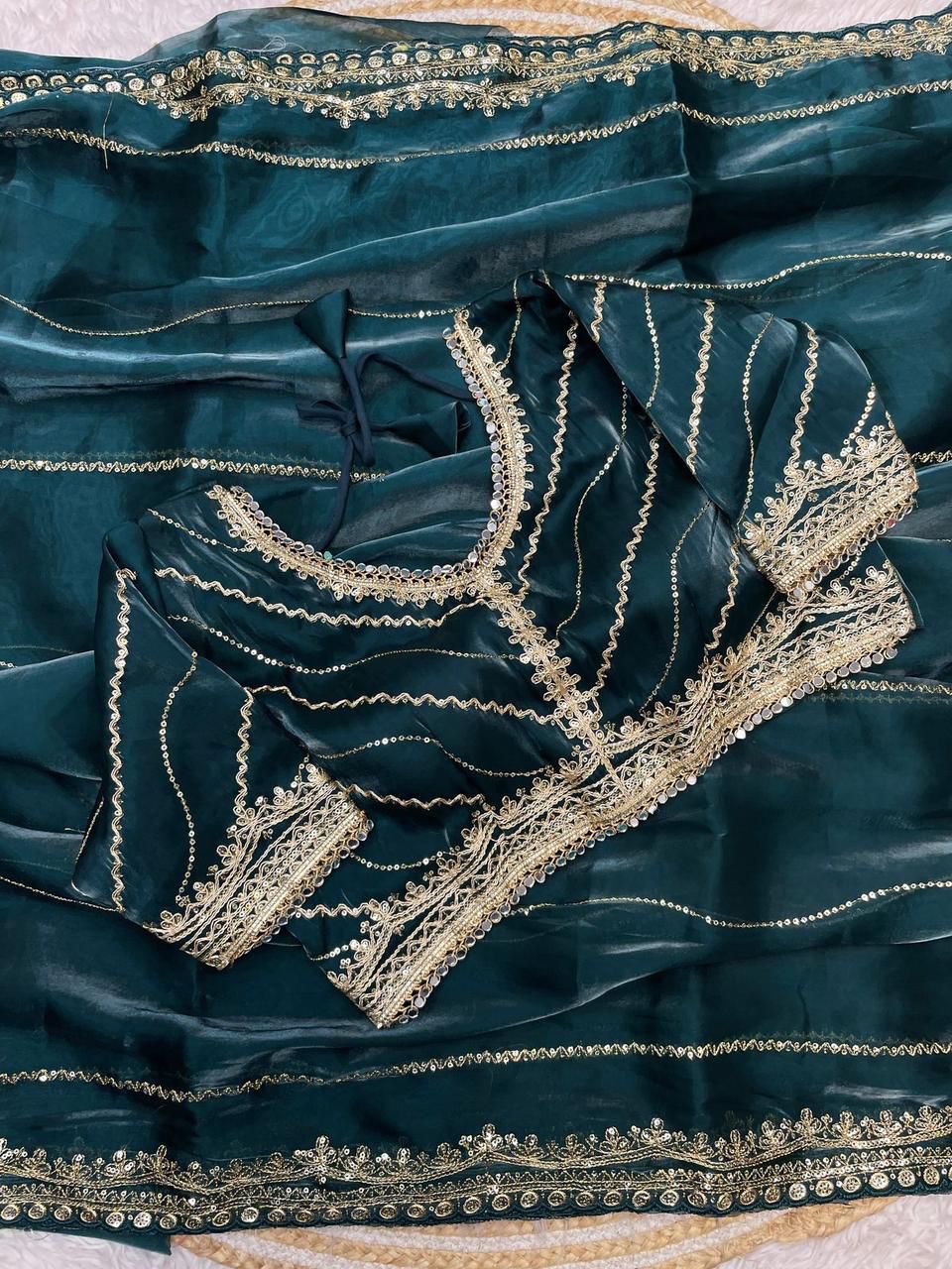 A Pure Soft Jimmy Choo Silk Saree with 3mm Sequin Work with Stitched Blouse