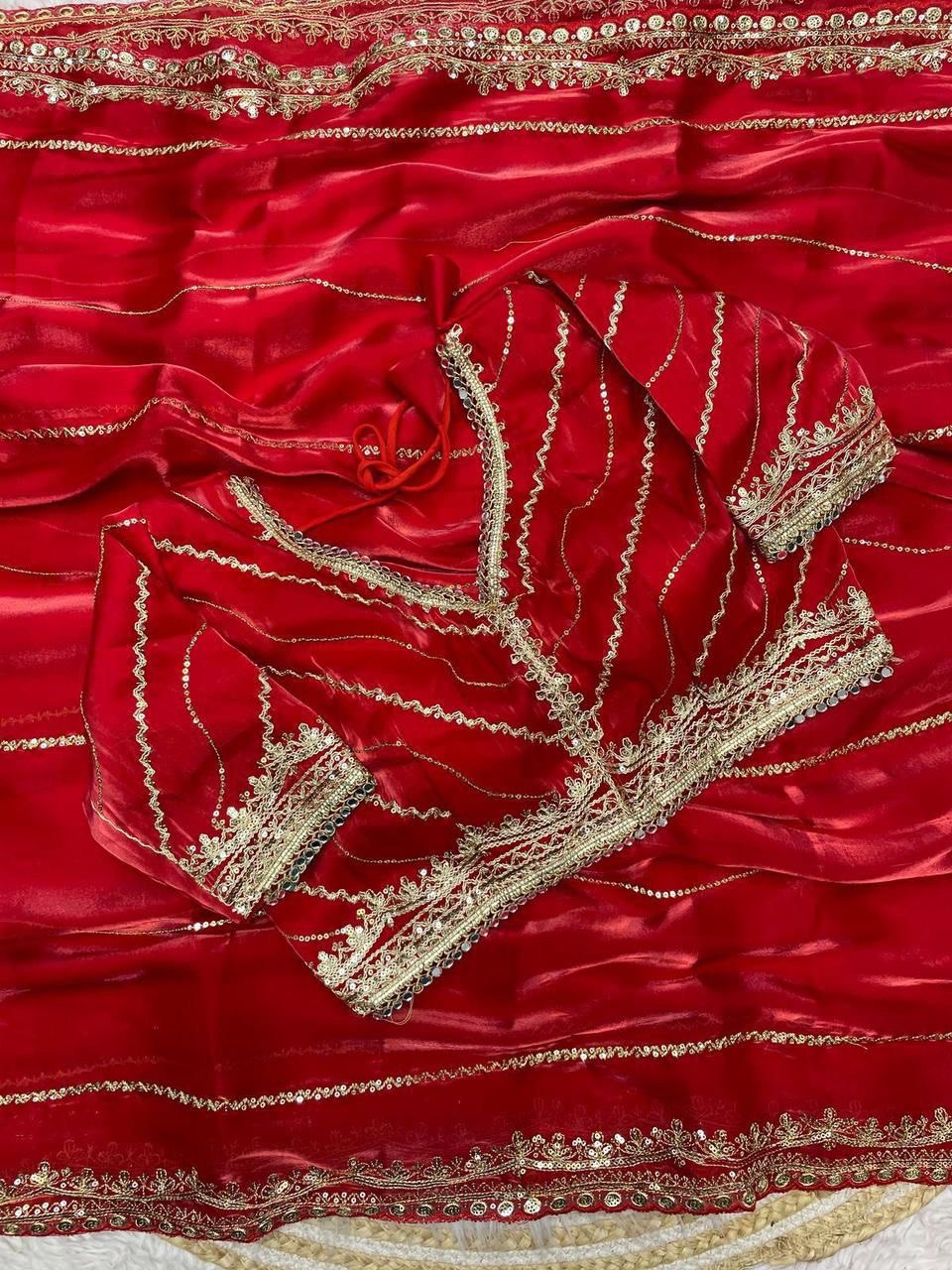 A Pure Soft Jimmy Choo Silk Saree with 3mm Sequin Work with Stitched Blouse