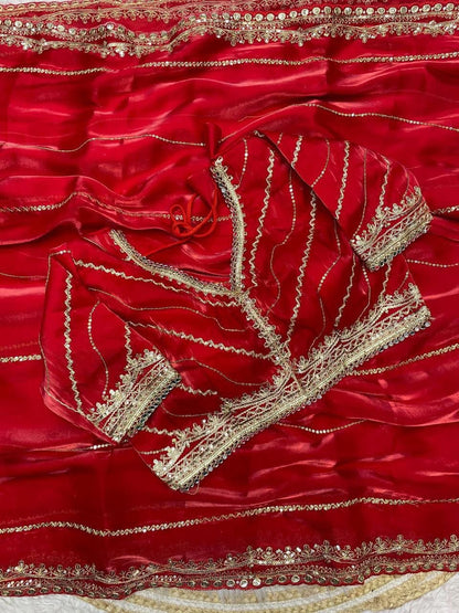 A Pure Soft Jimmy Choo Silk Saree with 3mm Sequin Work with Stitched Blouse