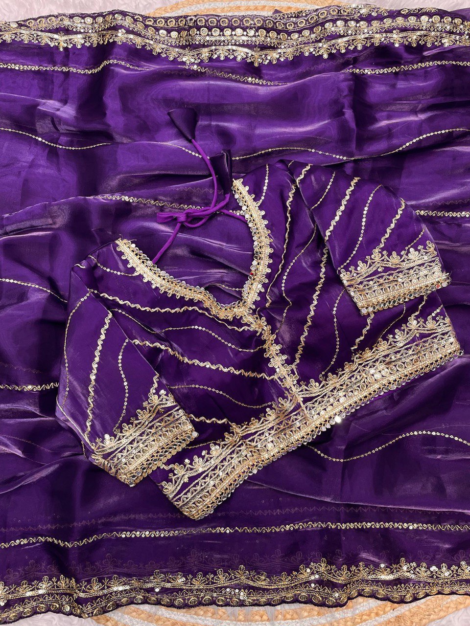 A Pure Soft Jimmy Choo Silk Saree with 3mm Sequin Work with Stitched Blouse