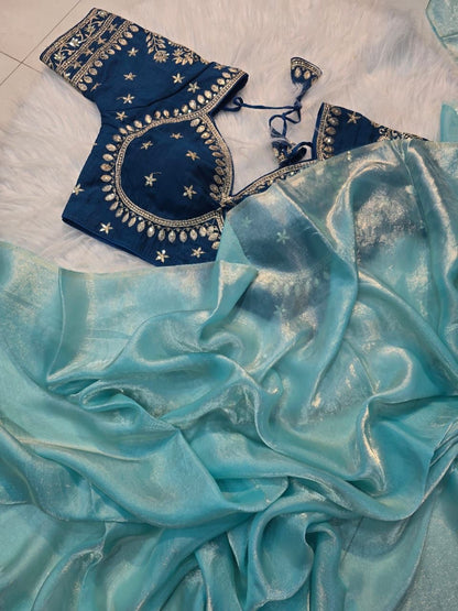 A Beautiful Space Silk Saree with Full Sequins Embroidery & Stitched Blouse