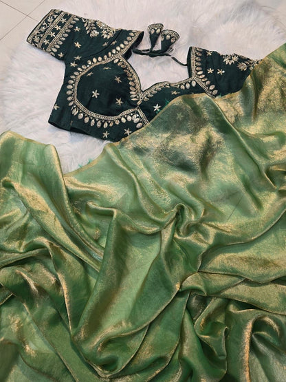 A Beautiful Space Silk Saree with Full Sequins Embroidery & Stitched Blouse