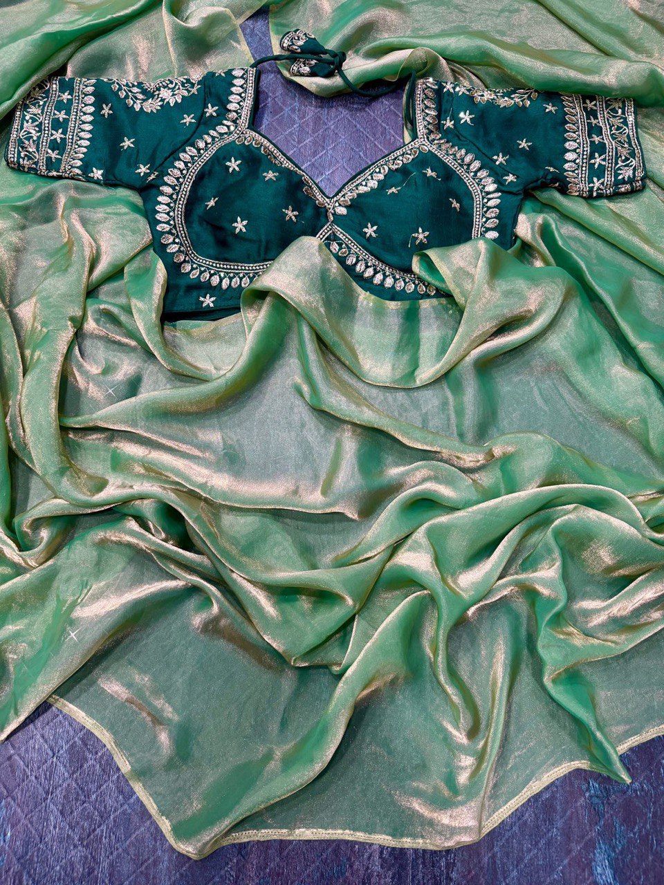 A Beautiful Space Silk Saree with Full Sequins Embroidery & Stitched Blouse