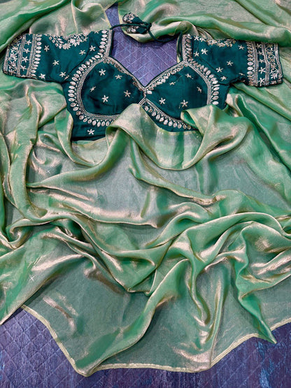 A Beautiful Space Silk Saree with Full Sequins Embroidery & Stitched Blouse