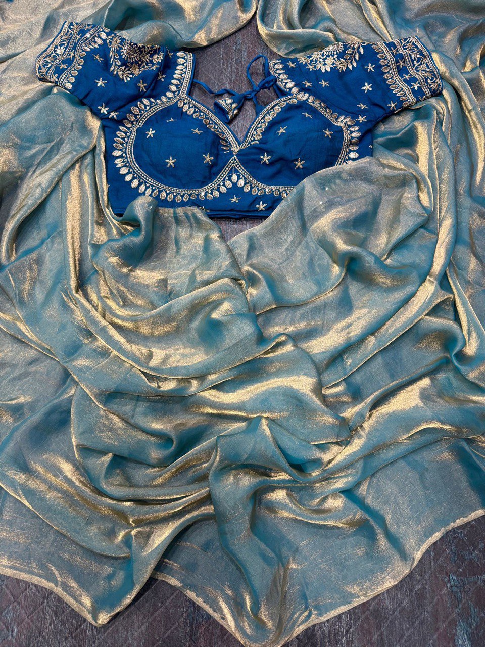 A Beautiful Space Silk Saree with Full Sequins Embroidery & Stitched Blouse