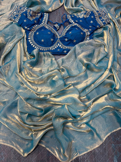 A Beautiful Space Silk Saree with Full Sequins Embroidery & Stitched Blouse