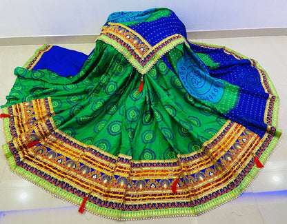 A Premium Original Bandhej Moss Chiffon Saree with Gota Patti & Pearl Lace