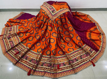 A Premium Original Bandhej Moss Chiffon Saree with Gota Patti & Pearl Lace