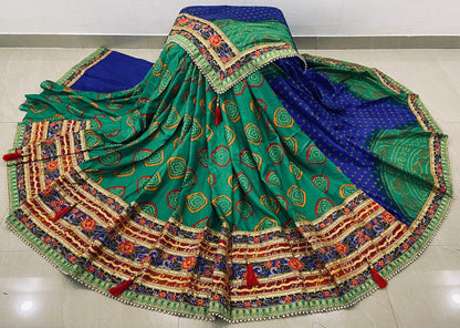 A Premium Original Bandhej Moss Chiffon Saree with Gota Patti & Pearl Lace