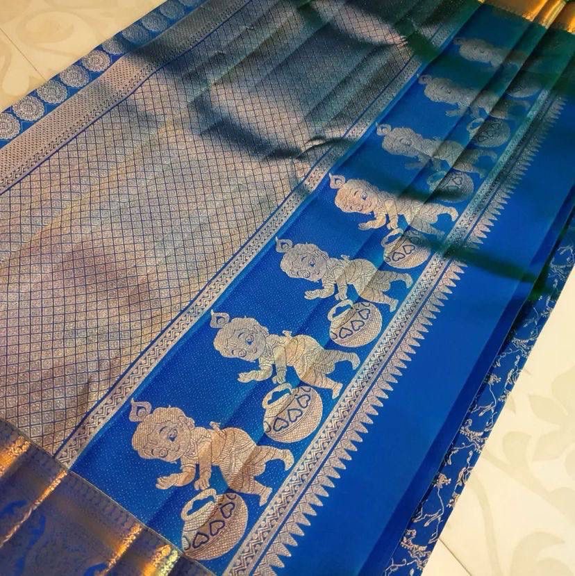Enchanting Organic Banarasi Silk Saree – Krishna Special Design