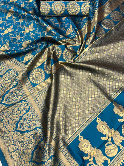 Enchanting Organic Banarasi Silk Saree – Krishna Special Design