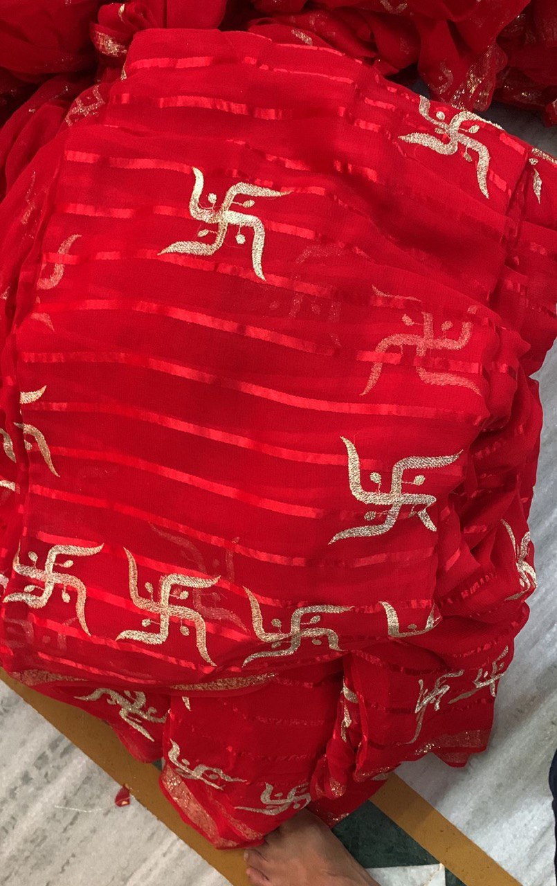 A Beautiful Swastik Design Pure Viscose Georgette Saree