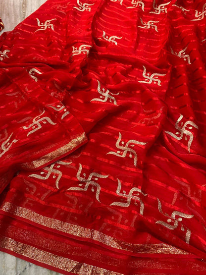 A Beautiful Swastik Design Pure Viscose Georgette Saree