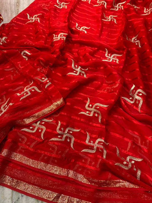 A Beautiful Swastik Design Pure Viscose Georgette Saree