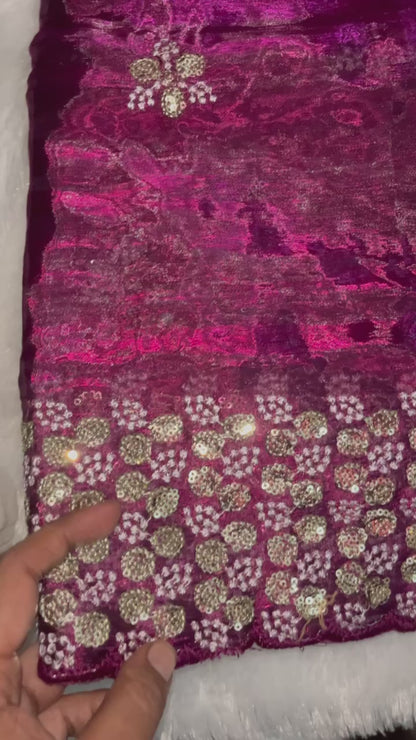 Maroon Sequin Embroidered Saree with Stitched Blouse (Size 38–42")