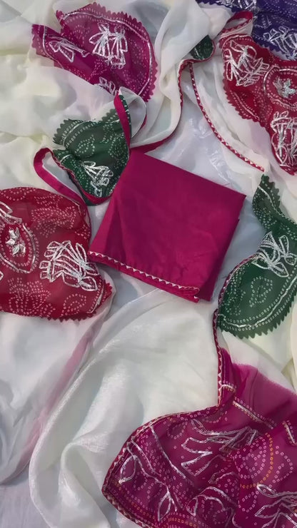 A Premium Soft Moss Chiffon Bandej Saree with Exclusive Gota Patti Work