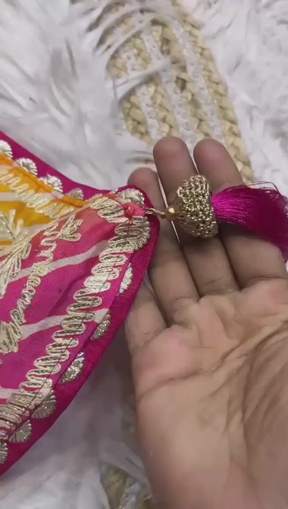 A Chinnon Fabric Digital Leheriya Saree with Ribbon Work