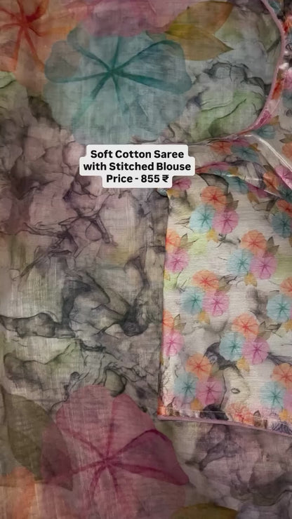 Soft Cotton Handloom Saree with Stitched Blouse – Elegant Daily & Office Wear Saree