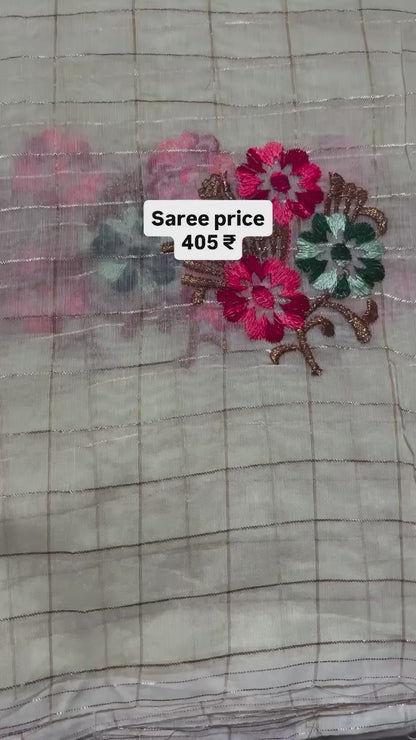 Cotton Mix Saree with Golden Zari Weaving & Floral Embroidery – Designer Party & Festive Wear, 6.3 Mtr with Blouse